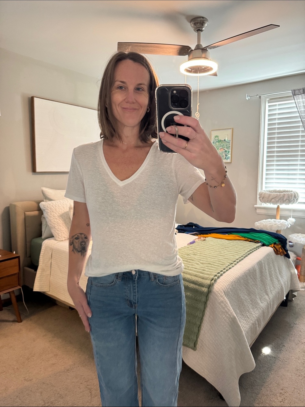 Athleta White V-Neck LINEN Short Sleeve Tee
